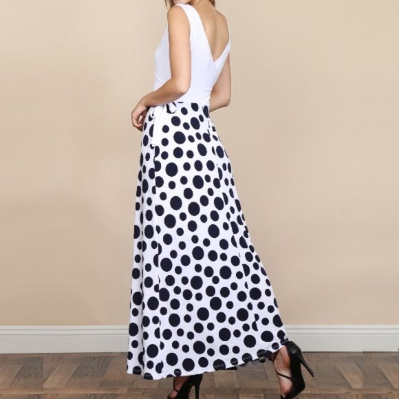 New Surplice Mix Dot Belted Maxi Print Dress Navy - Picture 3 of 10